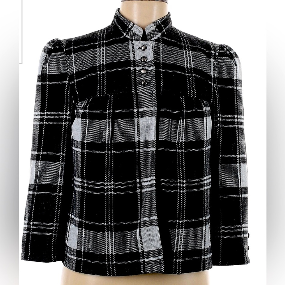 Mixit Gray Plaid Buttoned Fabric Babydoll Blazer Jacket Women's Size Small